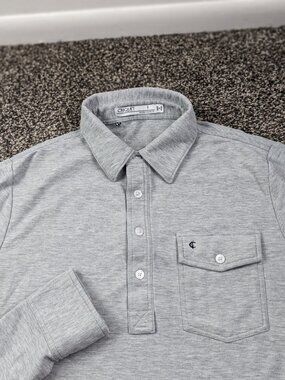 Criquet Polo Shirt Pique Pima Cotton Long Sleeve Pocket Gray Mens Small